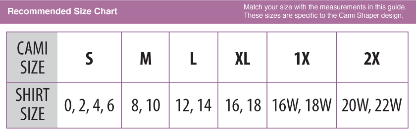 And Cami Size Chart